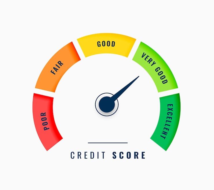 An illustration of a credit score chart with the pointer toward very good