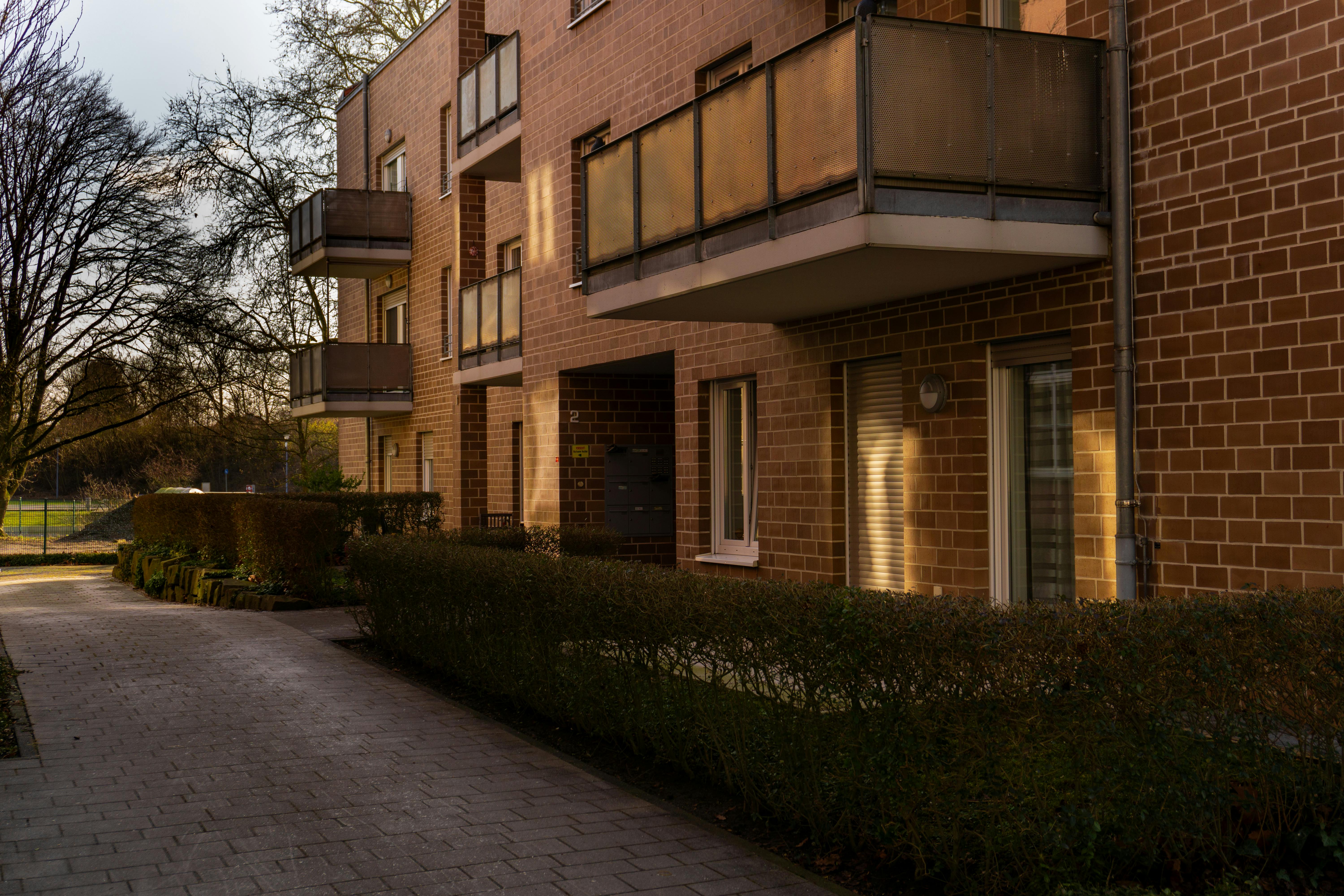 A modern brick apartment building