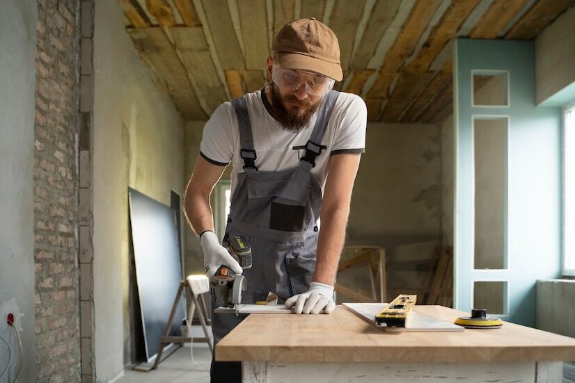 An image of a man working on a tile for house renovation