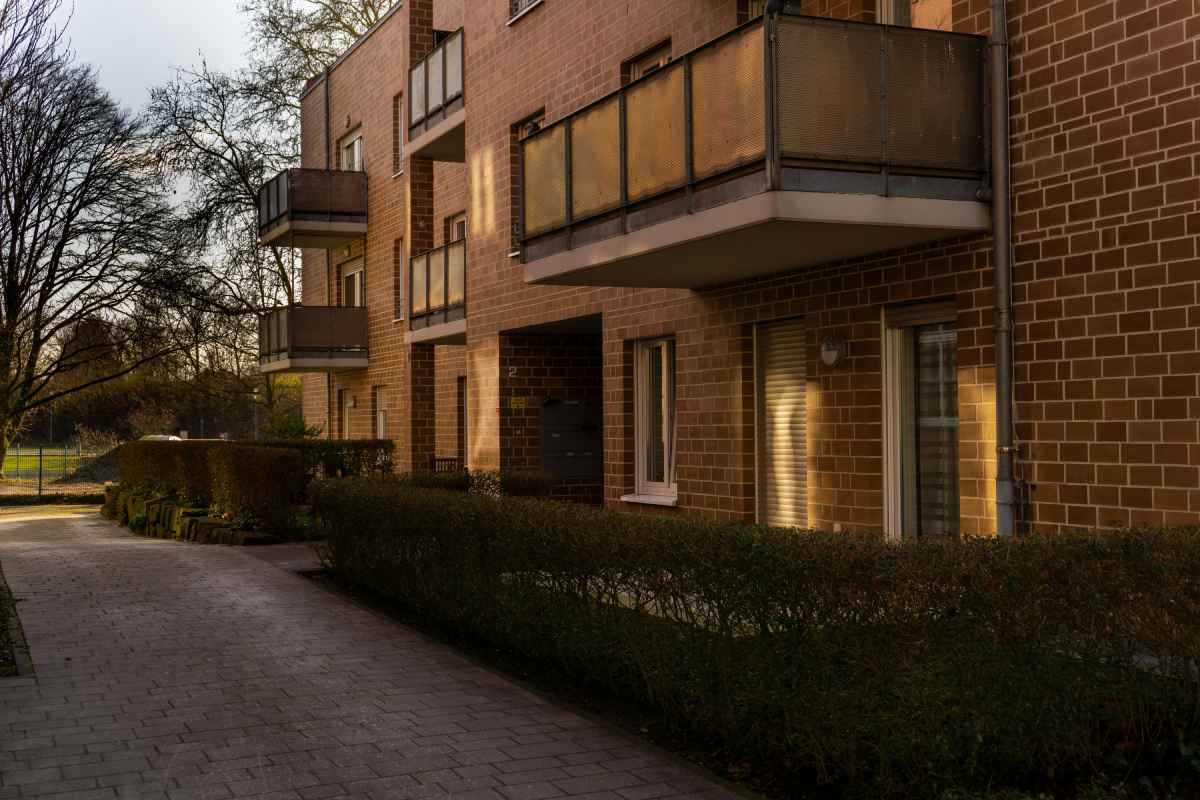 A modern brick apartment building
